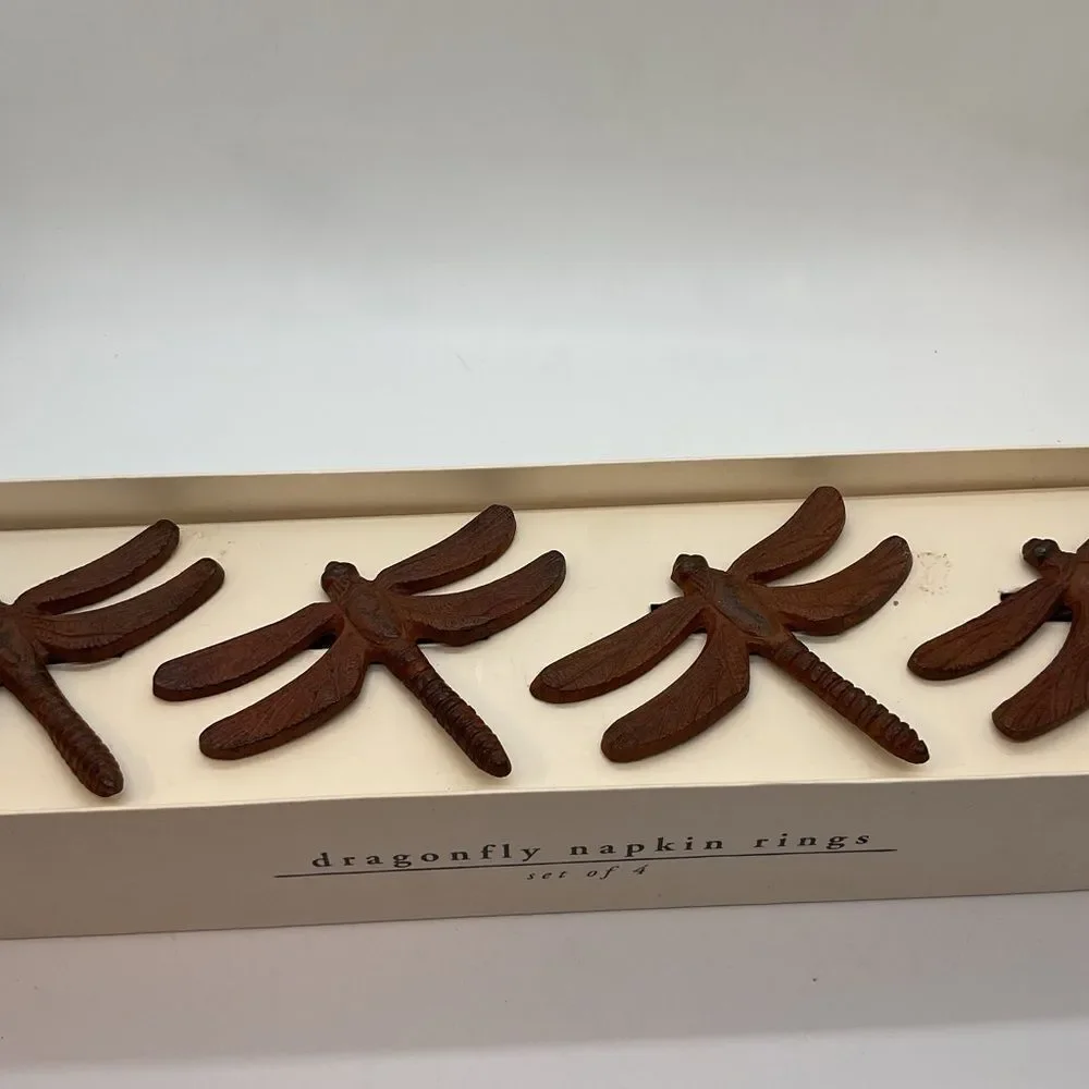 Pier 1 Brown Dragonfly Napkin Rings Set of 4